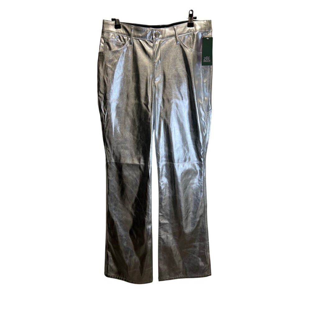 NWT Wild Fable Silver Metallic High-Rise Straight Leg Pants Size 10